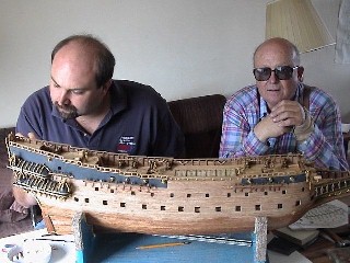 Jake Crounse and 
son Chris (left) with a Miniature Ship, Photo by Roland Blanks